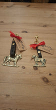 Load image into Gallery viewer, Vintage Brass Horse on leather bridle leather with brass keyring and clip
